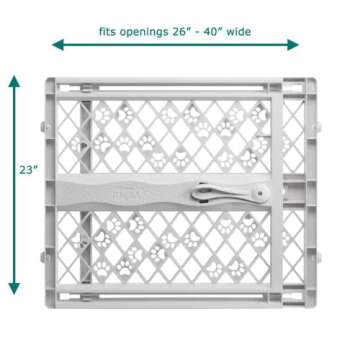 MYPET North States Paws Portable Pet Gate: 26-40" Wide. Pressure Mount. No tools needed. Made in USA. Dog Gate 23" Tall, Expandable, Durable Dog Gates for Doorways, Light Gray