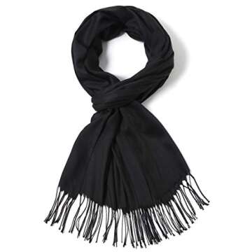 Cindy & Wendy Pashmina Shawls and Wraps Large Scarfs for Women Wedding Party Bridal Long Fashion Solid Shawl Wrap with Fringes (black)