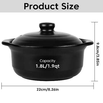 Clay Pot for Cooking with Lid 1.9 Quart Ceramic Cooking Pot Ceramic Cookware Heat-resistant Casserole Dish with Lid Korean Stone Pot Cookware for Cooking Hot Pot Soup Meat Rice