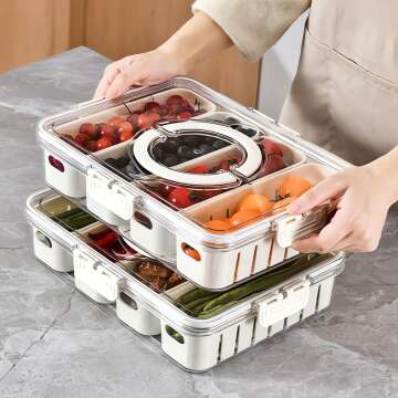 Snackle Box Divided Serving Tray with Lid and Handle - Perfect for Picnic & Parties