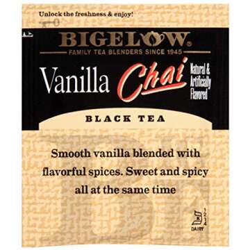 Bigelow Vanilla Chai Tea Bags 28-Count Box (Pack of 1) Black Tea Bags with Spices and Vanilla Flavor Rich in Antioxidants