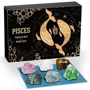 Pisces Crystals Gift Set, Zodiac Signs Healing Crystals Birthstones with Horoscope Box Set Pisces Astrology Crystals Healing Stones Gifts