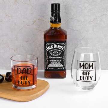 Futtumy New Parents Gifts for Couples, Mom & Dad Off Duty Stemless Wine Glass & Whiskey Glass, New Parents Gifts First Time Parents Gifts New Mom and Dad Gifts for Mother Day Father Day Christmas