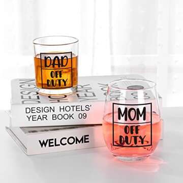 Futtumy New Parents Gifts for Couples, Mom & Dad Off Duty Stemless Wine Glass & Whiskey Glass, New Parents Gifts First Time Parents Gifts New Mom and Dad Gifts for Mother Day Father Day Christmas