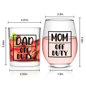 Futtumy New Parents Gifts for Couples, Mom & Dad Off Duty Stemless Wine Glass & Whiskey Glass, New Parents Gifts First Time Parents Gifts New Mom and Dad Gifts for Mother Day Father Day Christmas