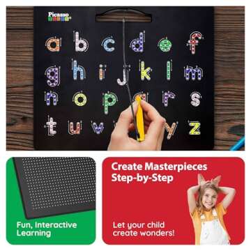 PicassoTiles 2-in-1 Magnetic Drawing Board Toy 12x10 inch Large Magnet Bead Tablet Pad with 2 Facings Alphabet STEM Free Style Educational Erasable & Reusable Learning Writing Playboard in Black PTB04