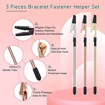 3 Pieces Bracelet Helper Tool Buddy Helpers, Anglecai Bracelet Fastener Helper for Fastening and Hooking Bracelet Equipment with Non-Slip Sleeve for Necklace Watch Clasps Ties Zippers