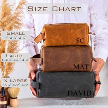 Personalized Leather Toiletry Bag for Men - Shaving Dopp Kit with Name & Initial - 4 Canvas & 12 Designs - Ideal Gift for Husband, Dad, Boyfriend for Anniversary, Birthday & Christmas-Handmade in USA