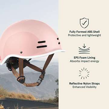 Retrospec Remi Kids' Bike Helmet for Youth Boys & Girls- Bicycle Helmet with Built-in Visor and Adjustable Reflective Straps for Skateboarding, Scooters, Rollerblading - Blush - 49-53cm