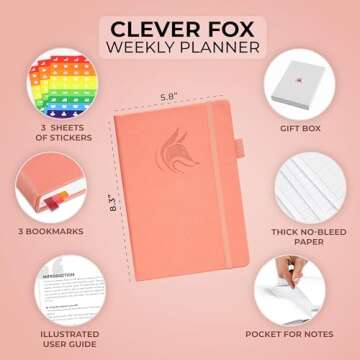 Clever Fox Planner – Undated Weekly & Monthly Planner for Productivity, Time Management & Goals – Organizer Journal – A5 (Peach Pink)