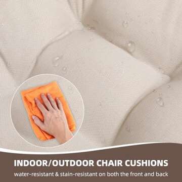 RACE LEAF Chair Cushions 19" x 19" Patio Chair Seat Pads, Set of 2 Thick Fill Tufted Square Patio Cushions, Water-Resistant with Ties for Non-Slip Support, Beige