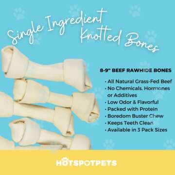 hotspot pets 5 Pack - 8-9 Inch Large Rawhide Dog Chew Bones - Made from Grass Fed Brazilian - Great for Dental & Oral Care for Aggressive Chewers Large Dogs (5 Pack)