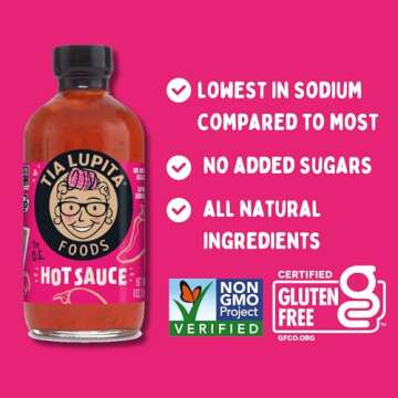 Tia Lupita Hot Sauce | 8 oz x 1 Bottle | Flavorful Heat, Medium Spice, Smoky with hints of Sweetness | Gluten Free, Non GMO, Sugar Free, Low Sodium, Keto, No Carbs - Made with Red Jalapeño Peppers