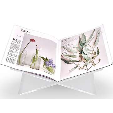 Honygebia Clear Acrylic Book Stands - Cross Frame Acrylic Book Holder, Open Bookstand for Display and Reading, Suitable for Art, Bible, Cookbook, Easel, Magazine, Textbooks 12.5" x 9.5" x 5.5"