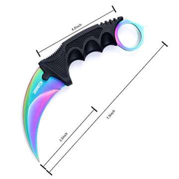 Dispatch Karambit Knife Fixed Blade Tactical Camping Tool, Outdoor Hunting Knife with Sheath and Cord, Suitable for Hiking, Adventure, Survival, Collection, Rainbow