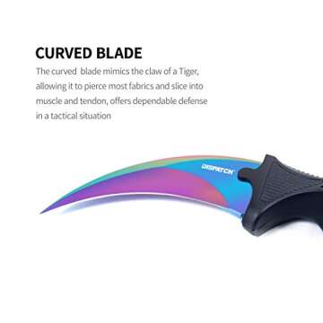 Dispatch Karambit Knife Fixed Blade Tactical Camping Tool, Outdoor Hunting Knife with Sheath and Cord, Suitable for Hiking, Adventure, Survival, Collection, Rainbow