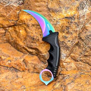 Dispatch Karambit Knife Fixed Blade Tactical Camping Tool, Outdoor Hunting Knife with Sheath and Cord, Suitable for Hiking, Adventure, Survival, Collection, Rainbow