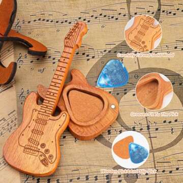 Premium Wooden Guitar Pick Holder with Stand & Picks - Perfect for Musicians