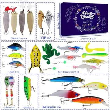 Lihome Fishing Advent Calendar 2024 – 24-Day Fishing Lure Set, for Men, Dads, and Fishermen – Freshwater and Saltwater Fishing GEA