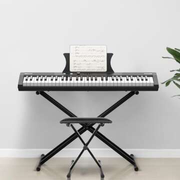 Keyboard Piano, 61 Key Piano Keyboard, Semi-Weighted Keys, Digital Music Keyboard with Power Supply, Piano Stand, Stool and Microphone, Electronic Music Keyboard for Beginners