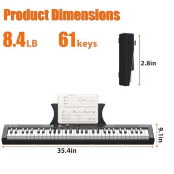 Keyboard Piano, 61 Key Piano Keyboard, Semi-Weighted Keys, Digital Music Keyboard with Power Supply, Piano Stand, Stool and Microphone, Electronic Music Keyboard for Beginners