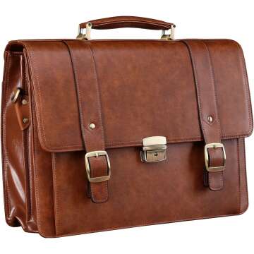 Ronts Leather Briefcase for Men with Lock 15.6 Inch Laptop Messenger Bags Business Bag
