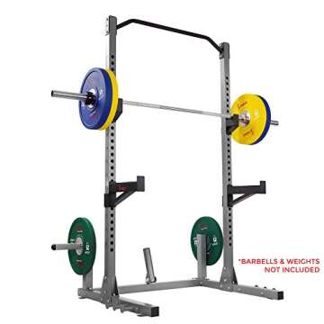 Sunny Health & Fitness Power and Squat Rack with High Weight Capacity, Olympic Weight Plate Storage and 360° Swivel Landmine and Power Band Attachment