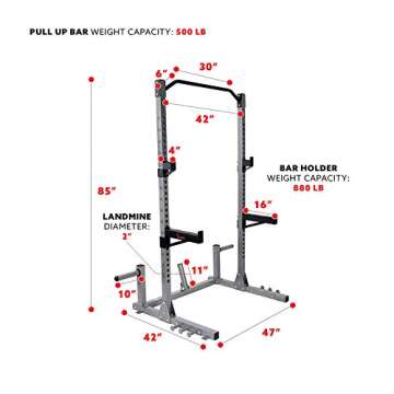 Sunny Health & Fitness Power and Squat Rack with High Weight Capacity, Olympic Weight Plate Storage and 360° Swivel Landmine and Power Band Attachment