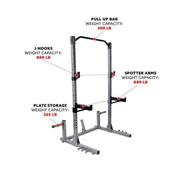 Sunny Health & Fitness Power and Squat Rack with High Weight Capacity, Olympic Weight Plate Storage and 360° Swivel Landmine and Power Band Attachment