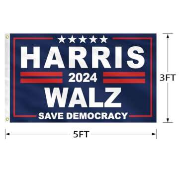 Kamala Harris Waltz 2024 Flag 3x5 Ft Kamala Harris For President Flags,Save Democracy Flag harris Yard Sign for Garden Lawn Camping Home Room Décor Indoor Outdoor,with 2 Brass Grommets (HI)