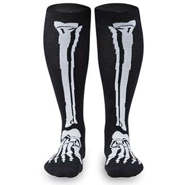 Skeleton Halloween Knee High Half Cushioned Athletic Running Socks Fun Running Socks by Gone For a Run, One Size