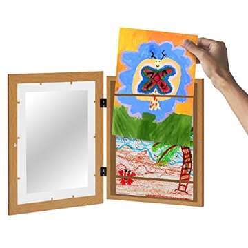 Americanflat 10x12.5 Kids Art Frame - Front Loading Picture Frame Holds 100 Artworks - Use as 8.5x11 Frame with Mat or 10x12.5 Frame Without Mat - My Mini Masterpiece - Dark Oak