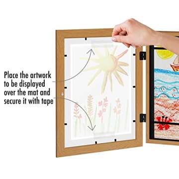 Americanflat 10x12.5 Kids Art Frame - Front Loading Picture Frame Holds 100 Artworks - Use as 8.5x11 Frame with Mat or 10x12.5 Frame Without Mat - My Mini Masterpiece - Dark Oak