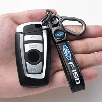 Genuine Leather Car Key Chain for Ford F150 Keyring Keychain Accessories Family Present(Black)