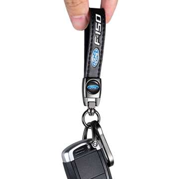 Genuine Leather Car Key Chain for Ford F150 Keyring Keychain Accessories Family Present(Black)