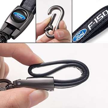 Genuine Leather Car Key Chain for Ford F150 Keyring Keychain Accessories Family Present(Black)