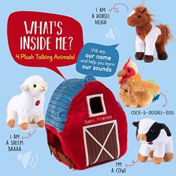 Plush Creations Talking Plush Farm Animals for Toddlers with A Plush Barn House Carrier, Animal Farm Set Includes 4 Soft Cuddly Plush Stuffed Animals, A Plush Cow Plush Horse Plush Lamb Plush Rooster