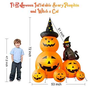 HOPOCO 6 FT Halloween Inflatable Decorations Spooky Ghost Pumpkin Lighted and Witch's Cat, Halloween Decorations Outdoor Inflatables Pumpkin Combo with Build-in LED Blow Up Inflatables for Yard Garden