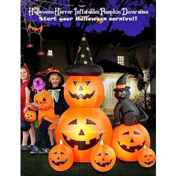 HOPOCO 6 FT Halloween Inflatable Decorations Spooky Ghost Pumpkin Lighted and Witch's Cat, Halloween Decorations Outdoor Inflatables Pumpkin Combo with Build-in LED Blow Up Inflatables for Yard Garden