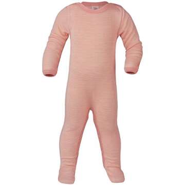 ENGEL 70% Organic Wool 30% Silk Baby Footed Pajamas Sleep Overall (86/92 (12-24 mo), Salmon/Natural)