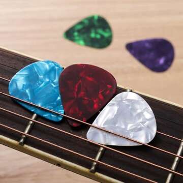 21 Pack Guitar Picks with Organizer Storage Box, 3 Different Thickness Colorful Celluloid Guitar Picks Plectrums for Acoustic Guitar, Electric Guitar, Bass, Ukulele