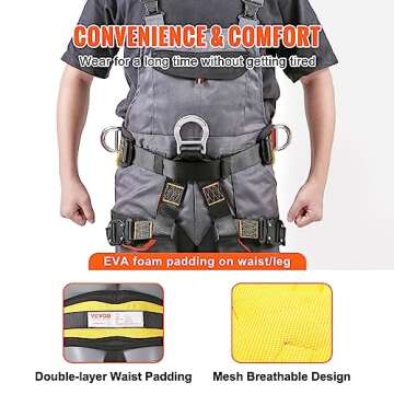 VEVOR Half Body Safety Harness, Tree Climbing Harness with Added Padding on Waist and Leg, Half Protection Harness 340 lbs, ASTM F1772-17 Certification, for Fire Rescuing Caving Rock Climbing