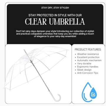 Liberty Imports Large Clear Umbrella, Rain Windproof Transparent Auto Open Long Stick Umbrella for Photo Prop Travel Outdoor Events