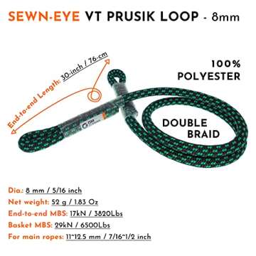 GM CLIMBING 8mm (5/16") Prusik Sewn Eye-to-Eye Pre-Sewn 30 inch