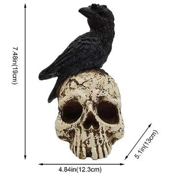 V Viatanst Halloween Raven on Skull Home Decor - Intriguing Crow Statue for Spooky Ambiance (Raven on Skull)