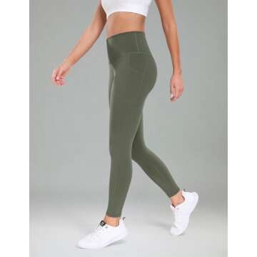 Colorfulkoala Women's High Waisted Tummy Control Workout Leggings 7/8 Length Yoga Pants with Pockets (XS, Army Green)