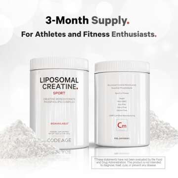 Codeage Liposomal Creatine Powder Supplement - 3-Month Supply - 5000mg Creatine Monohydrate Pre Workout & Post Workouts - Unflavored Creatine, Pure Creatine Powder, Creatinine for Sports - 90 Servings