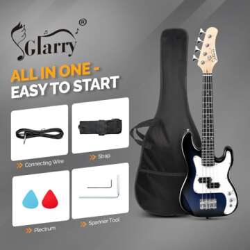 36in Electric Bass Guitar Starter Kit - Kids & Adults