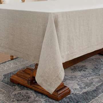 L Linen World Linen Tablecloth, 100% French Linen Natural Tablecloth 55" x 55" Inch, Washable Square Tablecloth for Dining, Outdoor, Weddings and Restaurants, Decorative Valentine Easter