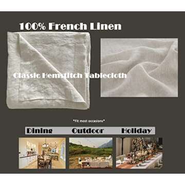 L Linen World Linen Tablecloth, 100% French Linen Natural Tablecloth 55" x 55" Inch, Washable Square Tablecloth for Dining, Outdoor, Weddings and Restaurants, Decorative Valentine Easter